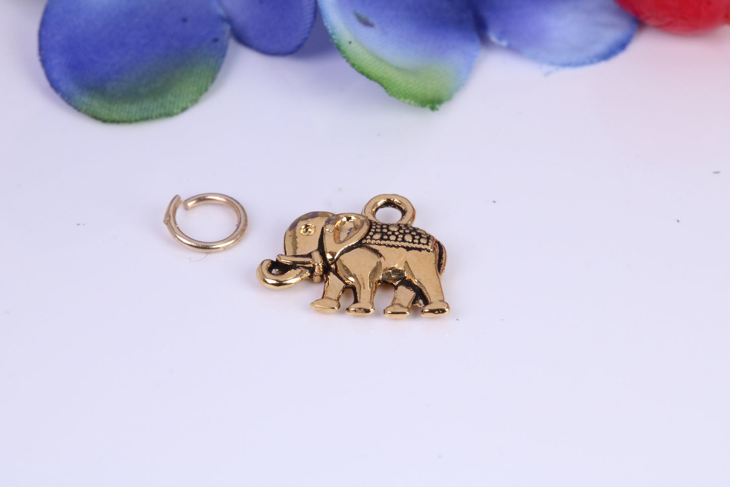 Indian Elephant Charm, Traditional Charm, Made from Solid Cast Yellow Gold, British Hallmarked