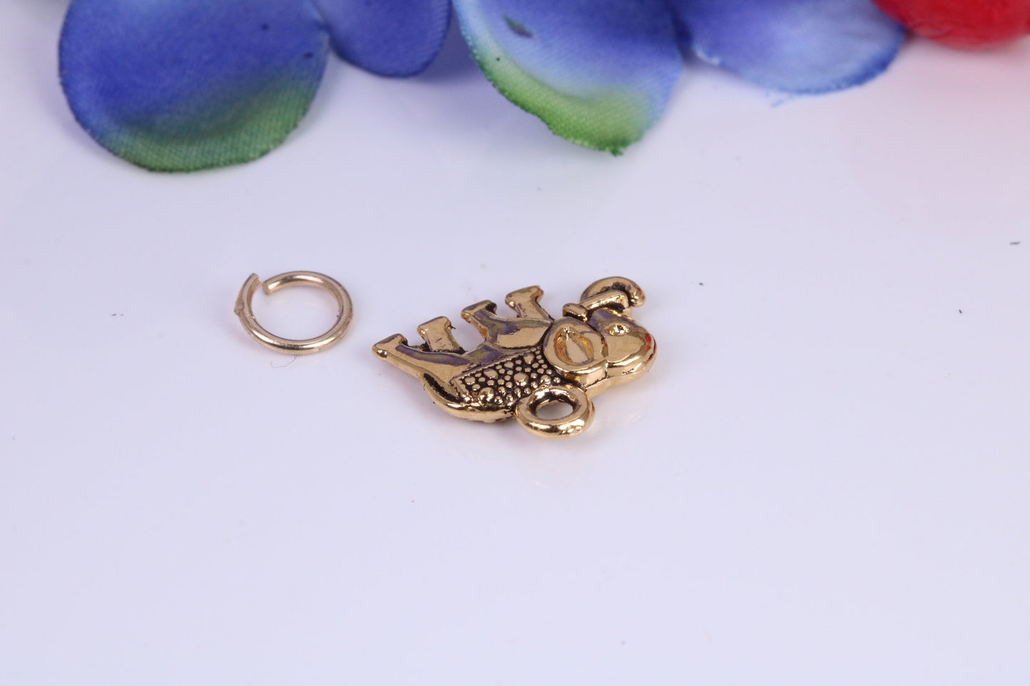 Indian Elephant Charm, Traditional Charm, Made from Solid Cast Yellow Gold, British Hallmarked