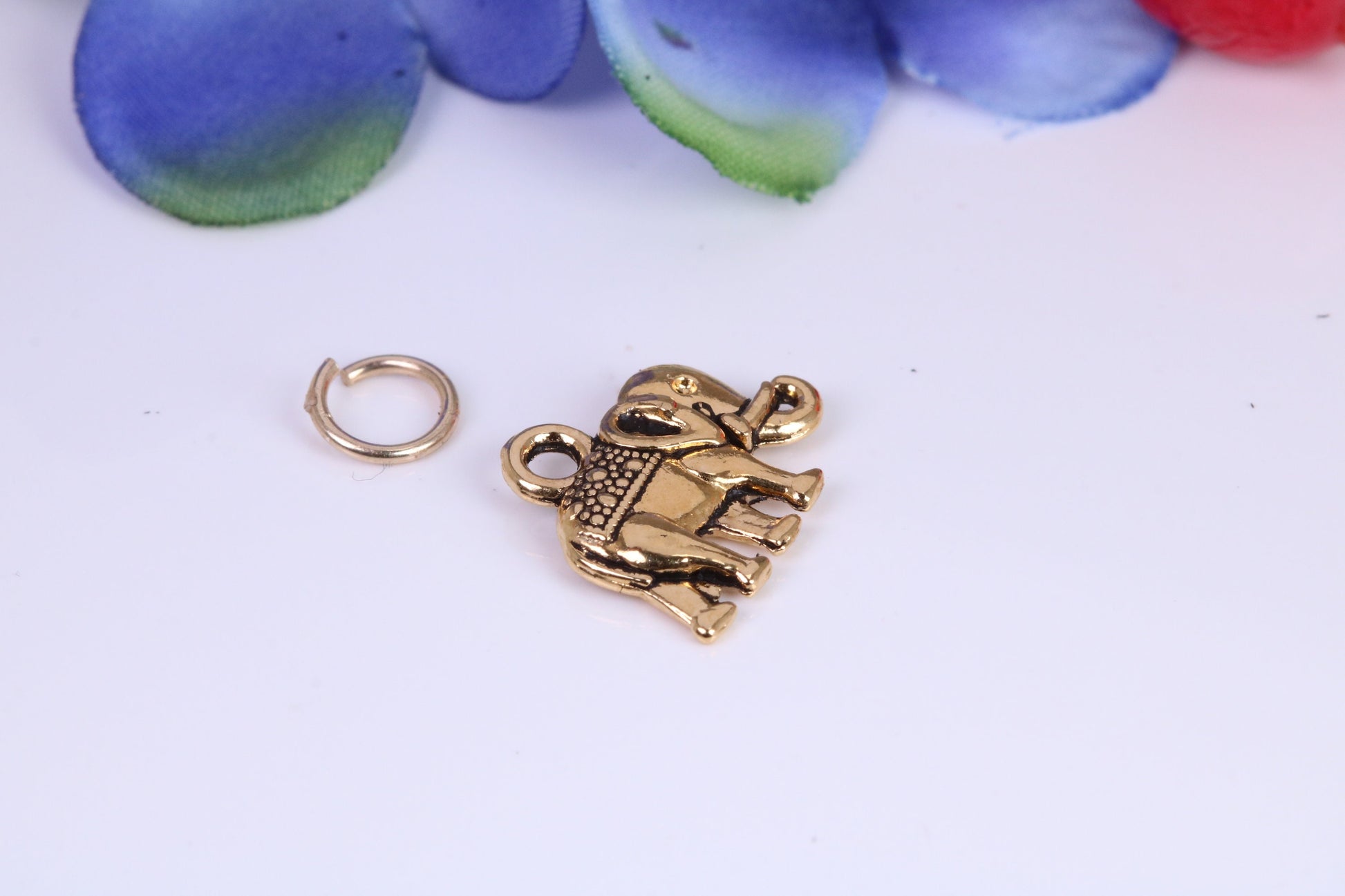 Indian Elephant Charm, Traditional Charm, Made from Solid Cast Yellow Gold, British Hallmarked