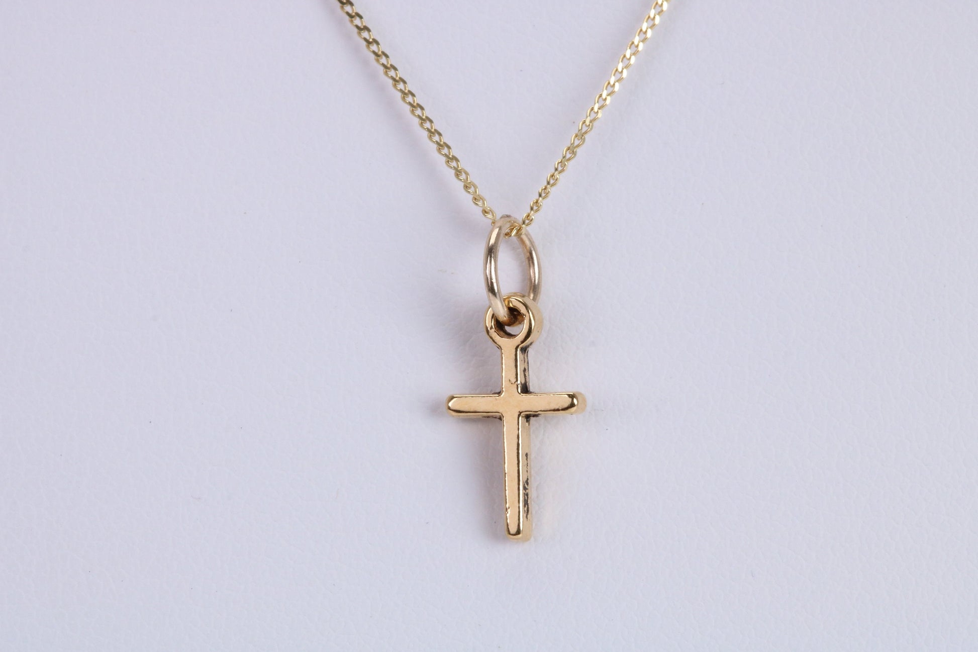 Small Cross Necklace, Made from Solid Cast Yellow Gold with High Polished Finish, British Hallmarked
