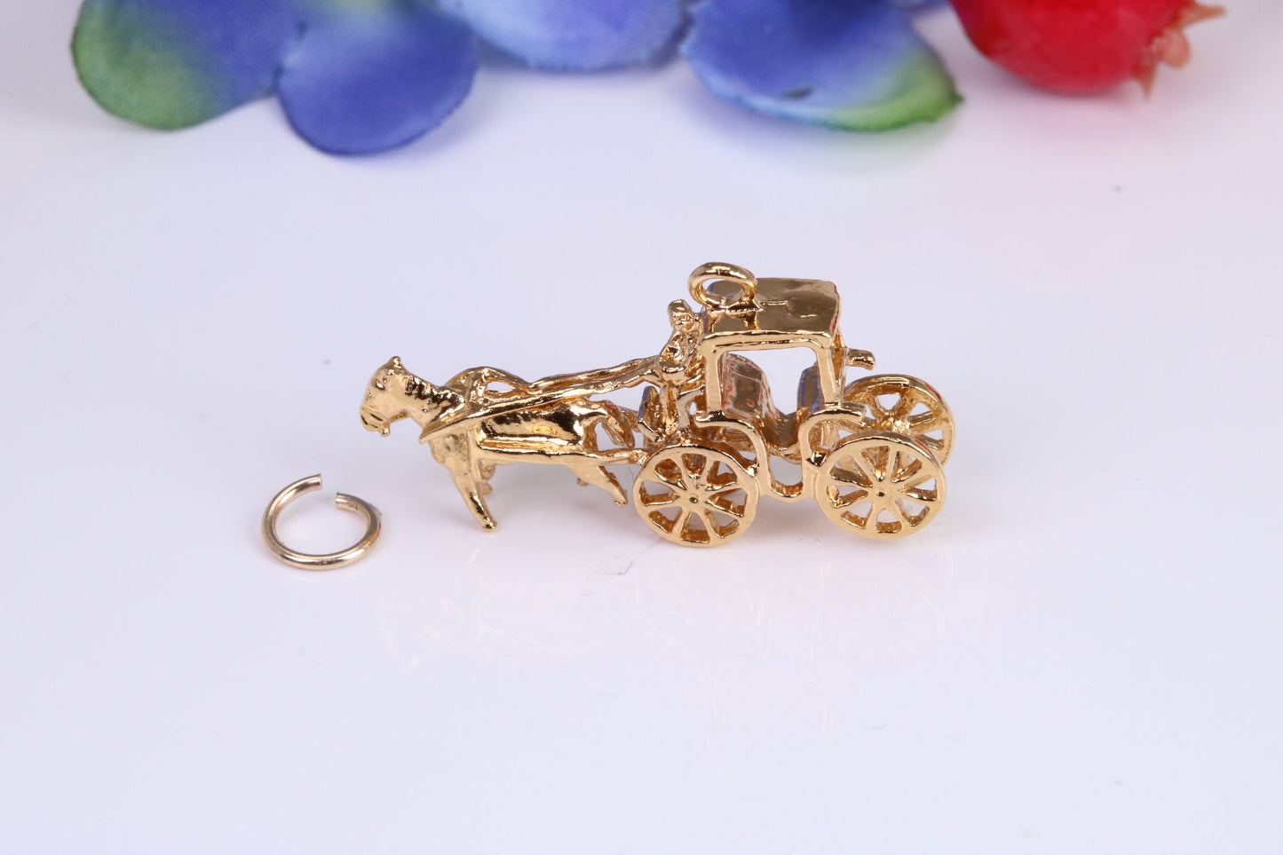 Horse and Carriage Charm, Traditional Charm, Made from Solid Cast Yellow Gold, British Hallmarked