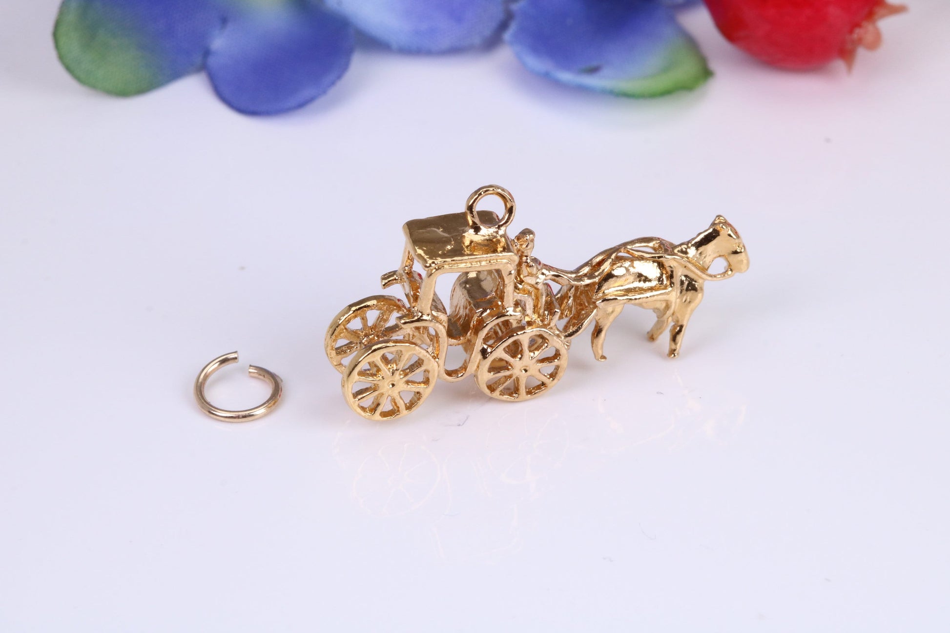 Horse and Carriage Charm, Traditional Charm, Made from Solid Cast Yellow Gold, British Hallmarked