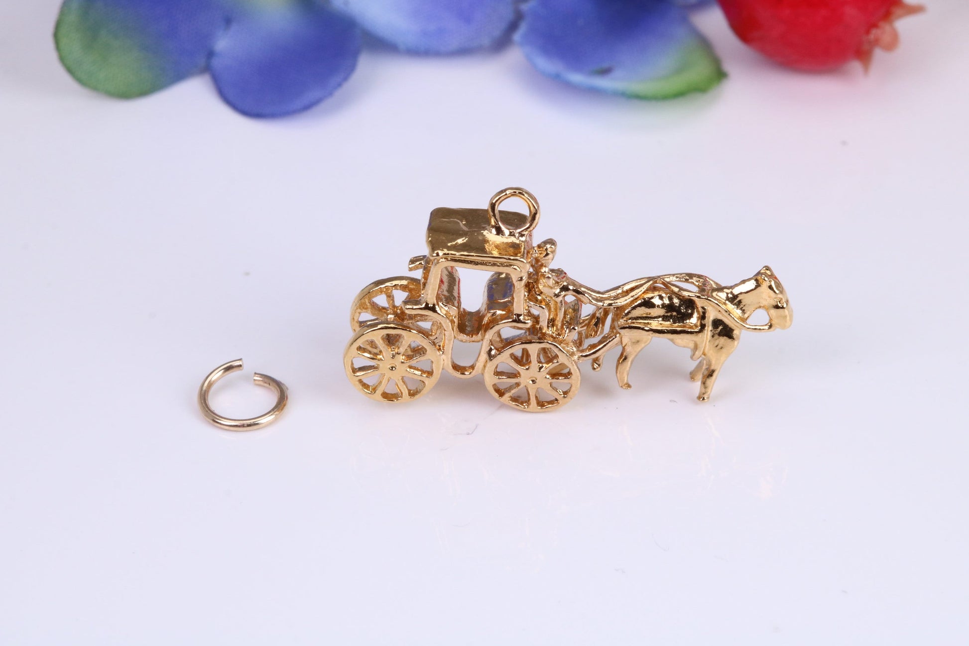 Horse and Carriage Charm, Traditional Charm, Made from Solid Cast Yellow Gold, British Hallmarked