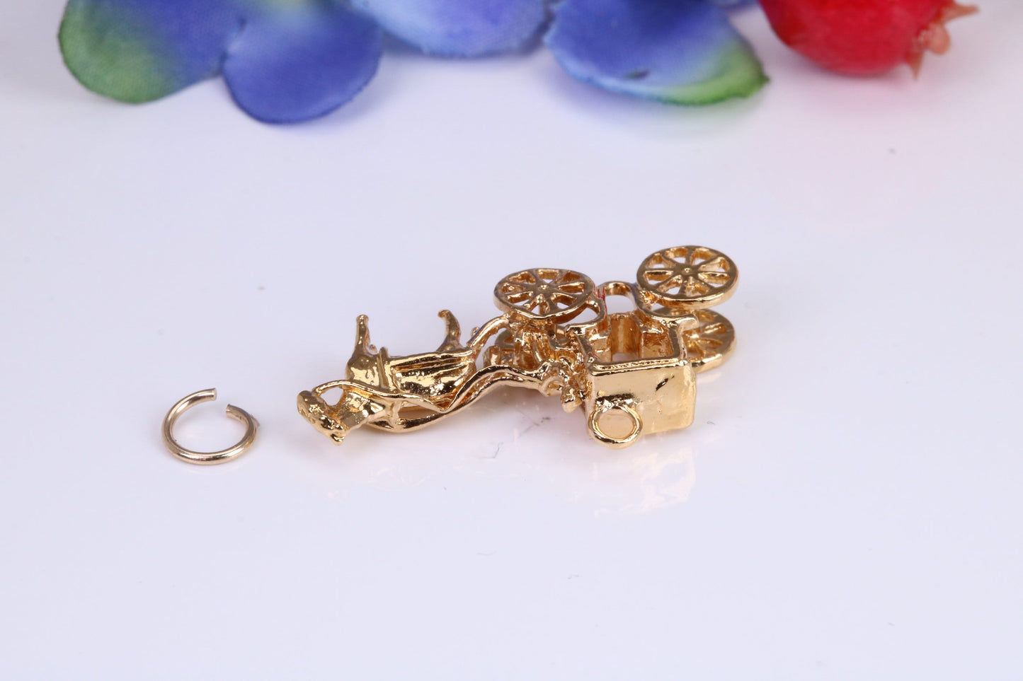 Horse and Carriage Charm, Traditional Charm, Made from Solid Cast Yellow Gold, British Hallmarked