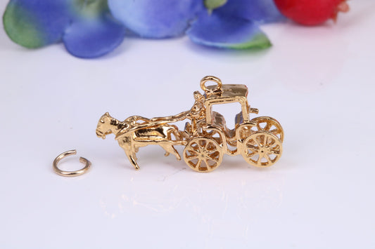 Horse and Carriage Charm, Traditional Charm, Made from Solid Cast Yellow Gold, British Hallmarked