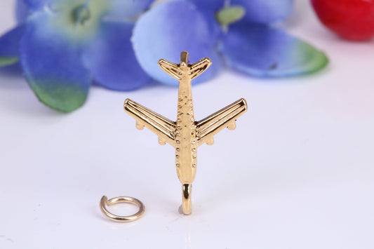 Airplane Charm, Traditional Charm, Made from Solid Cast Yellow Gold, British Hallmarked