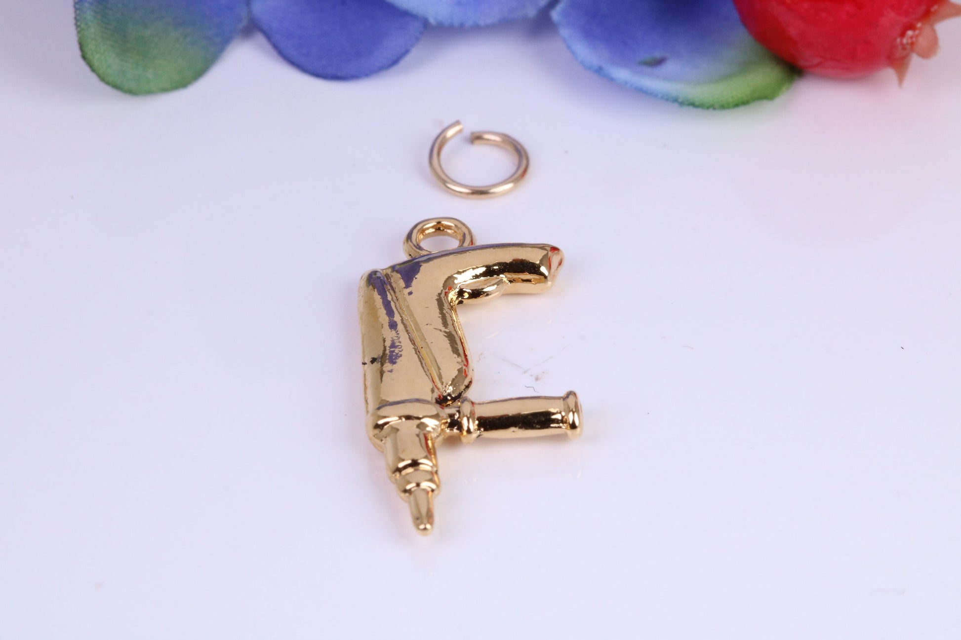 Power Drill Charm, Traditional Charm, Made from Solid Cast Yellow Gold, British Hallmarked