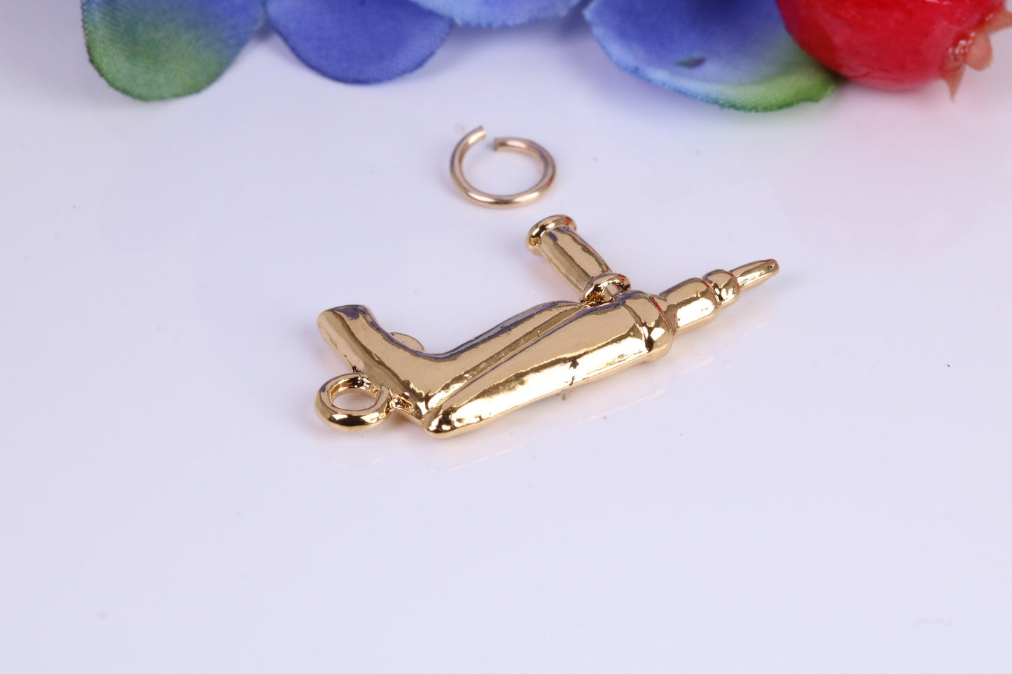 Power Drill Charm, Traditional Charm, Made from Solid Cast Yellow Gold, British Hallmarked