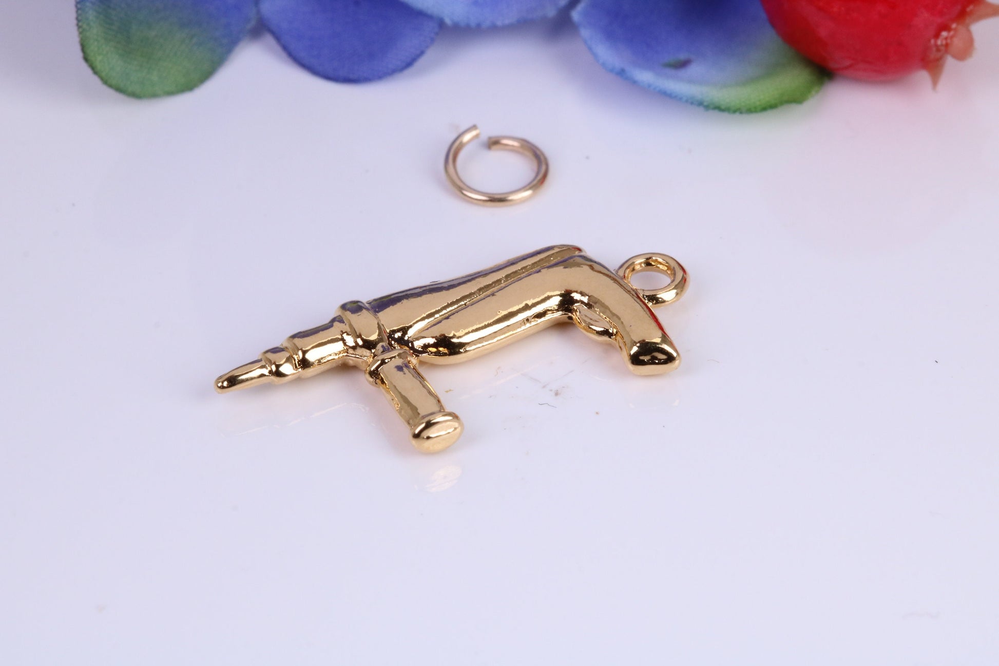 Power Drill Charm, Traditional Charm, Made from Solid Cast Yellow Gold, British Hallmarked