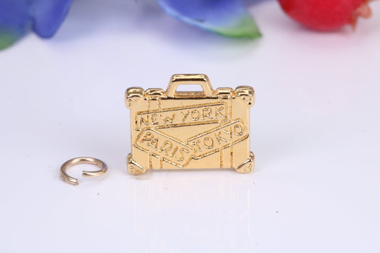 Travel Suitcase Charm, Traditional Charm, Made From Solid Yellow Gold with British Hallmark