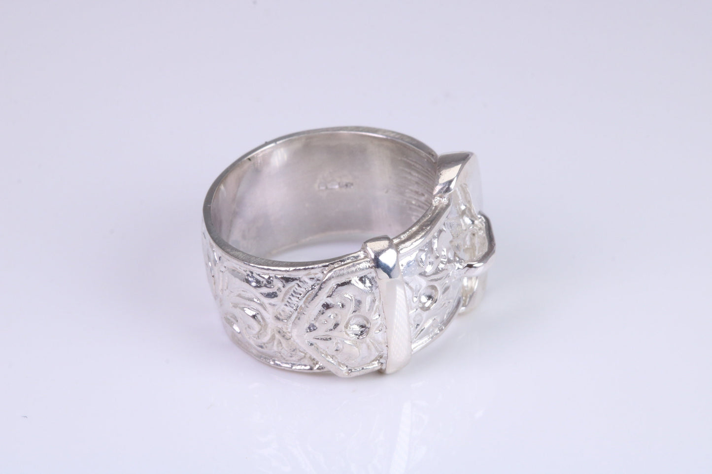 Large and heavy Buckle ring, made from solid cast silver, British Hallmarked