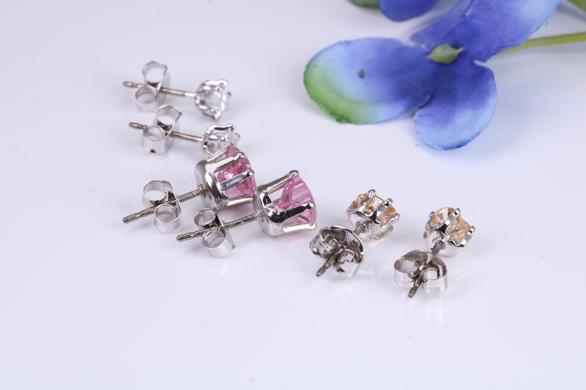 Set of Three Love Heart Stud Cubic Zirconia set Earrings, Very Dressy, Made from Solid 925 Grade Sterling Silver