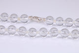 Natural 8 mm Round Crystal Beaded Necklace with Solid Silver Lobster Claw Lock