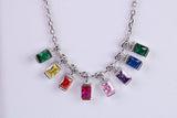 Rainbow Multi Coloured Cubic Zirconia set Necklace, made from solid Sterling Silver