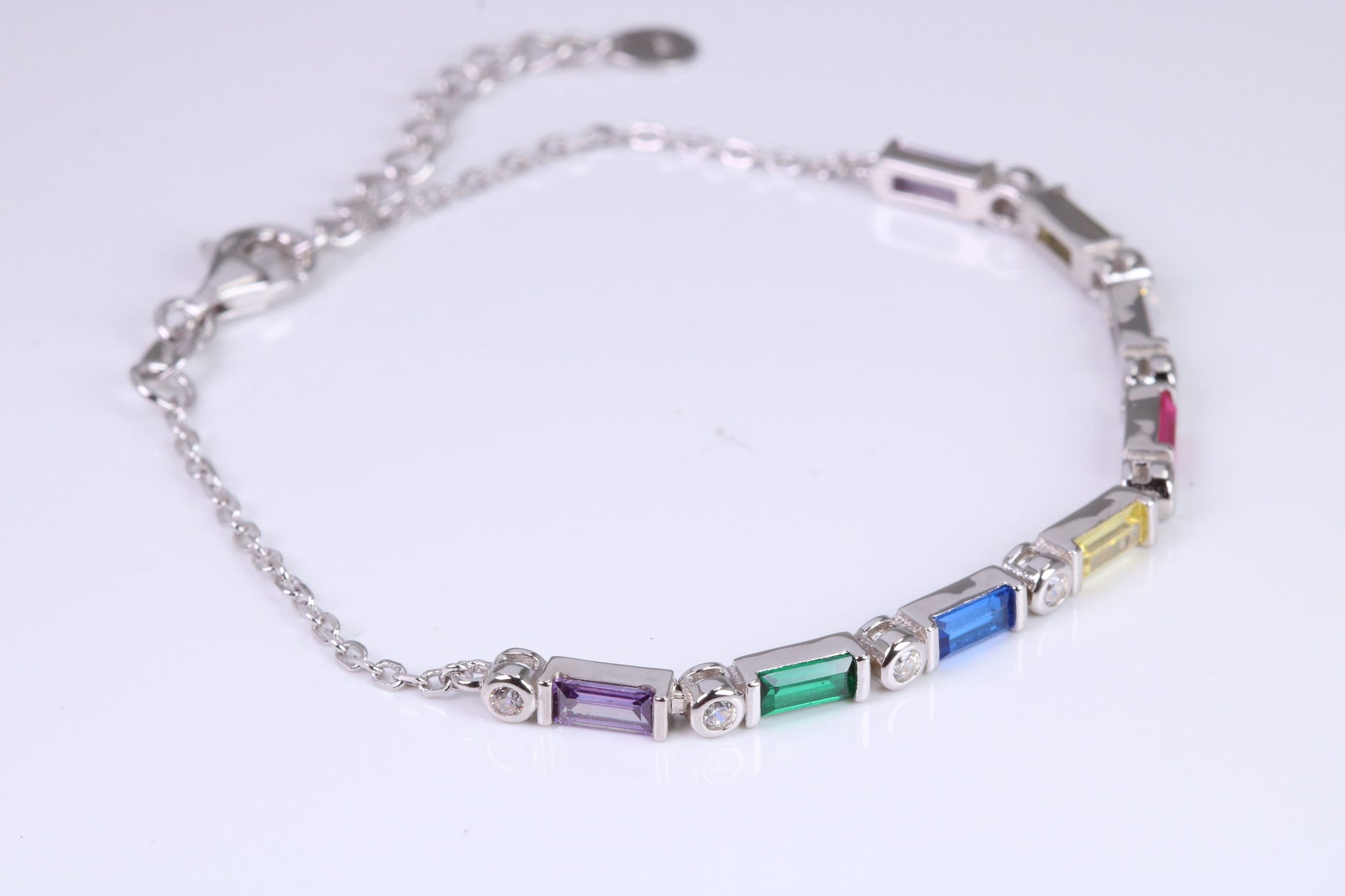 Rainbow Multi Coloured Cubic Zirconia set Bracelet, made from solid Sterling Silver