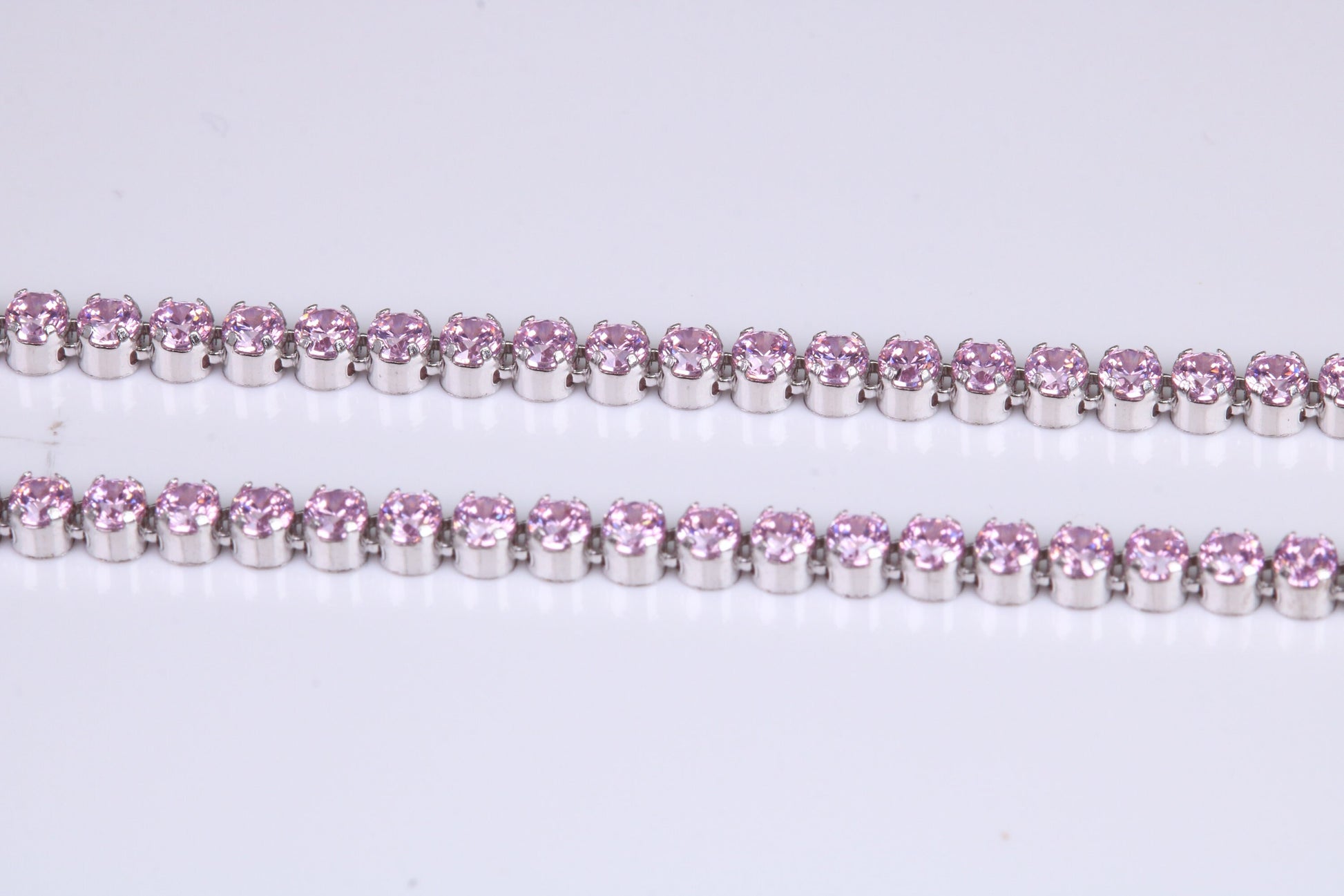 Pink Sapphire Coloured Cubic Zirconia set Necklace, made from solid Sterling Silver