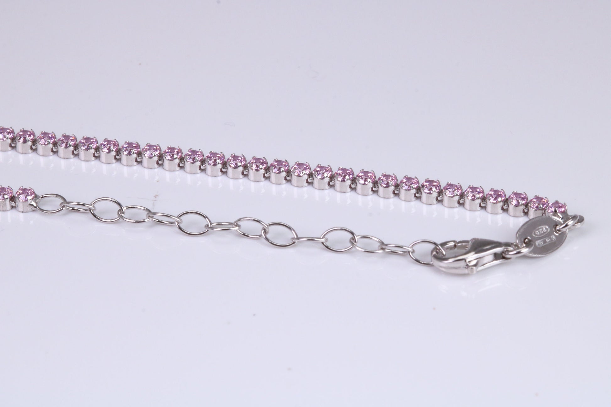Pink Sapphire Coloured Cubic Zirconia set Necklace, made from solid Sterling Silver