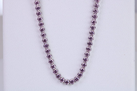 Pink Sapphire Coloured Cubic Zirconia set Necklace, made from solid Sterling Silver