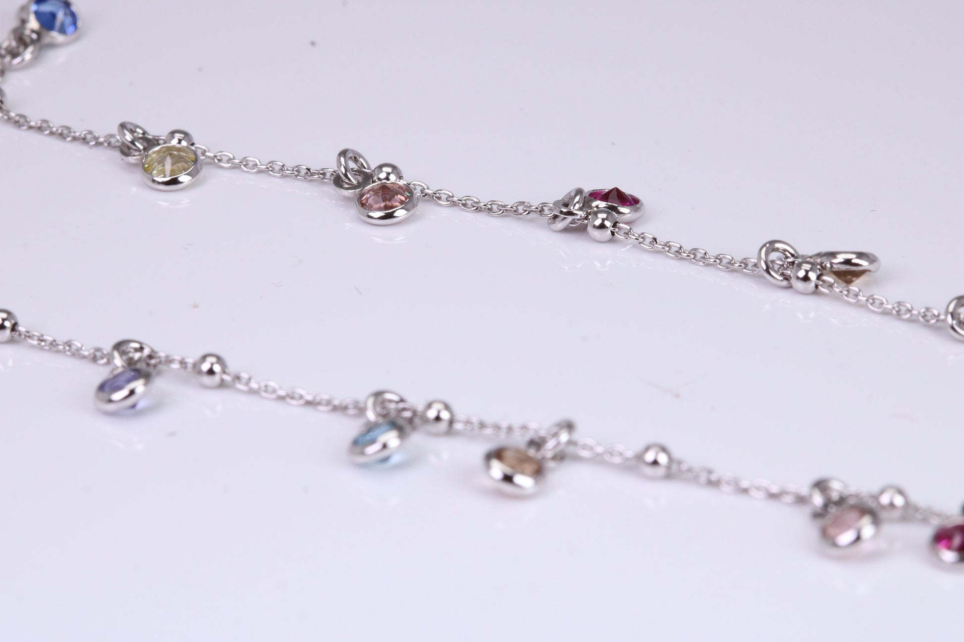 Rainbow Multi Coloured Cubic Zirconia set Necklace, made from solid Sterling Silver