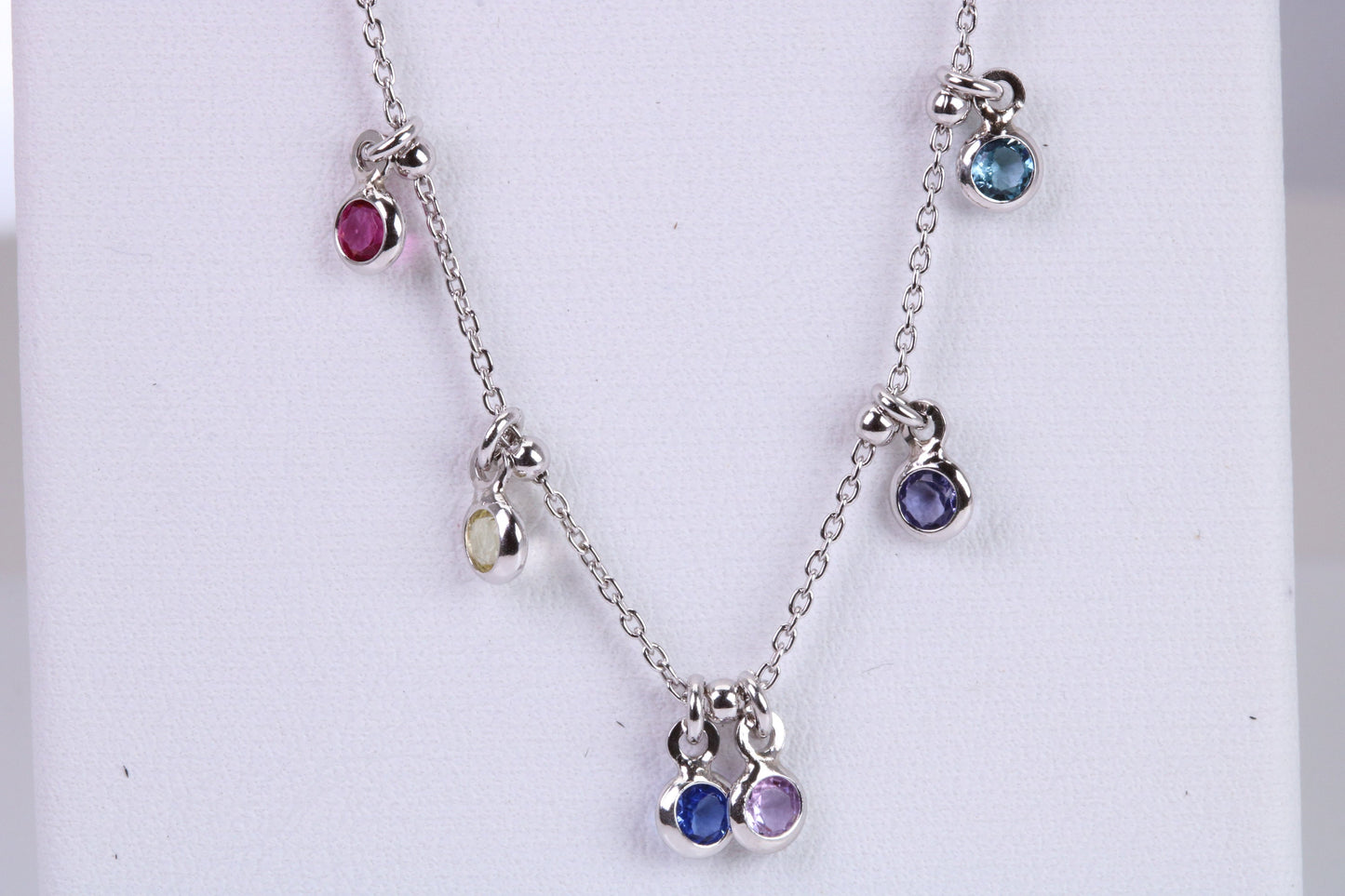 Rainbow Multi Coloured Cubic Zirconia set Necklace, made from solid Sterling Silver