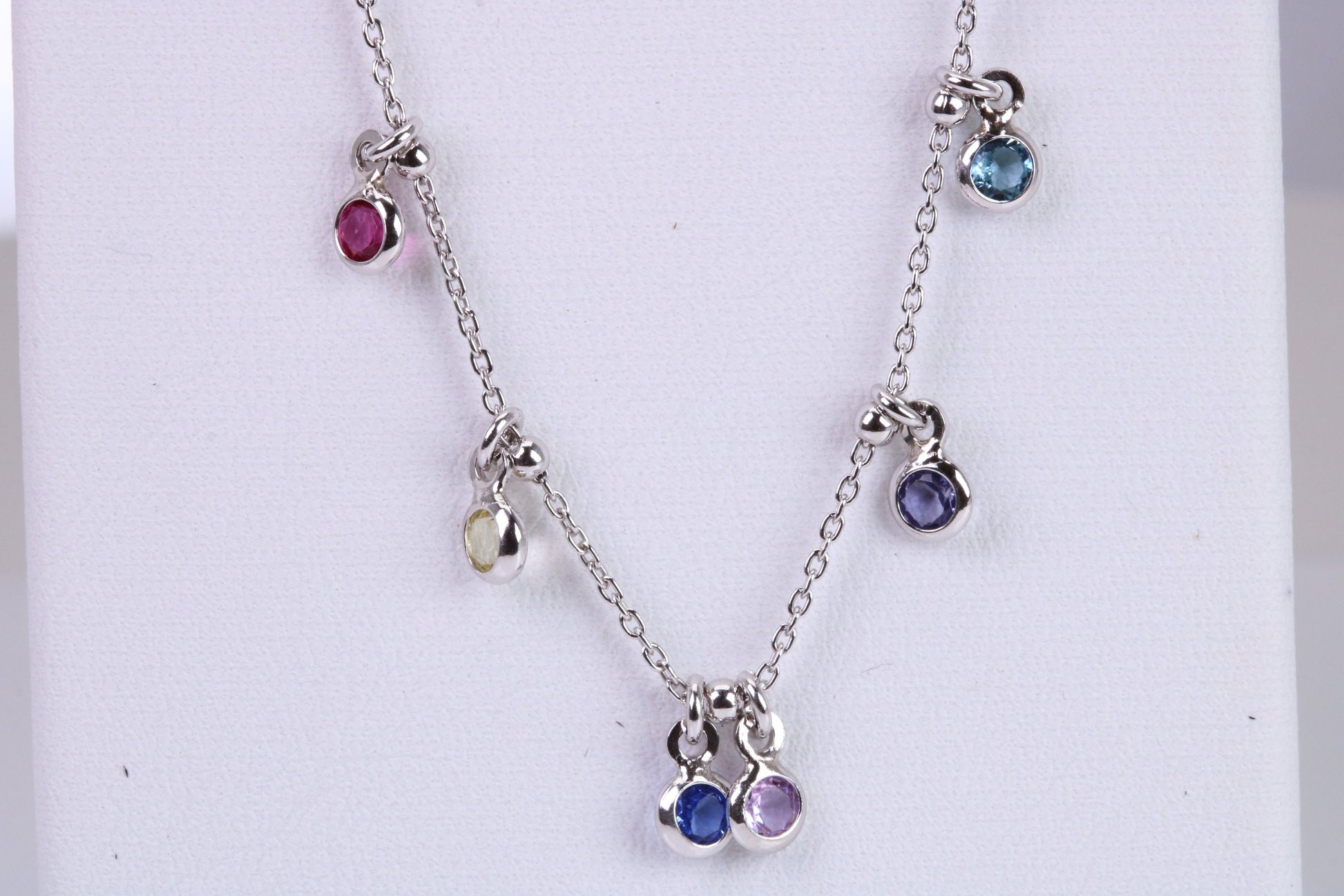 Rainbow Multi Coloured Cubic Zirconia set Necklace, made from solid Sterling Silver