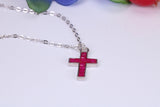 Red C Z set Cross Necklace, Made From Solid Cast Silver, Complete With Chain