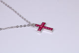 Red C Z set Cross Necklace, Made From Solid Cast Silver, Complete With Chain