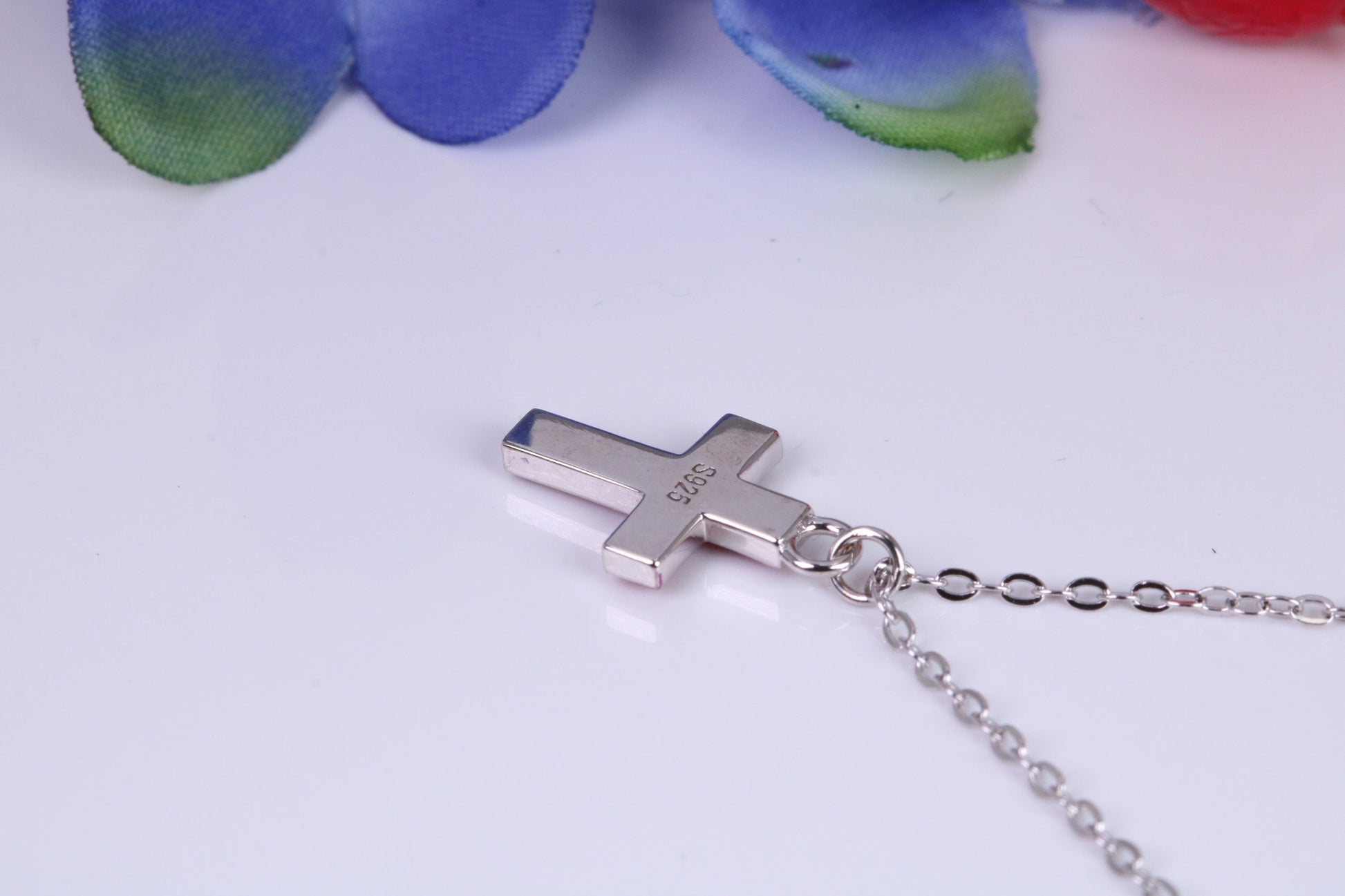 Red C Z set Cross Necklace, Made From Solid Cast Silver, Complete With Chain