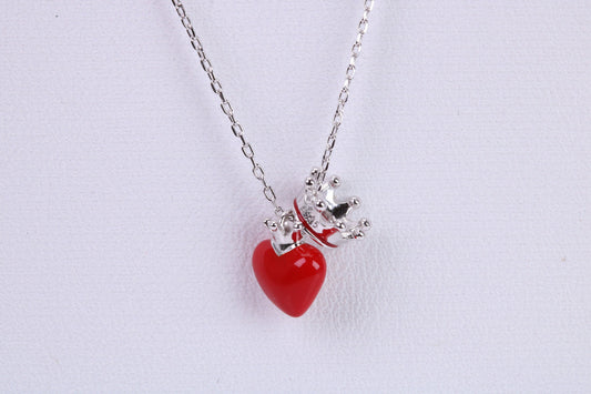 Love Heart with Crown Necklace, C Z set, Made From Solid Silver