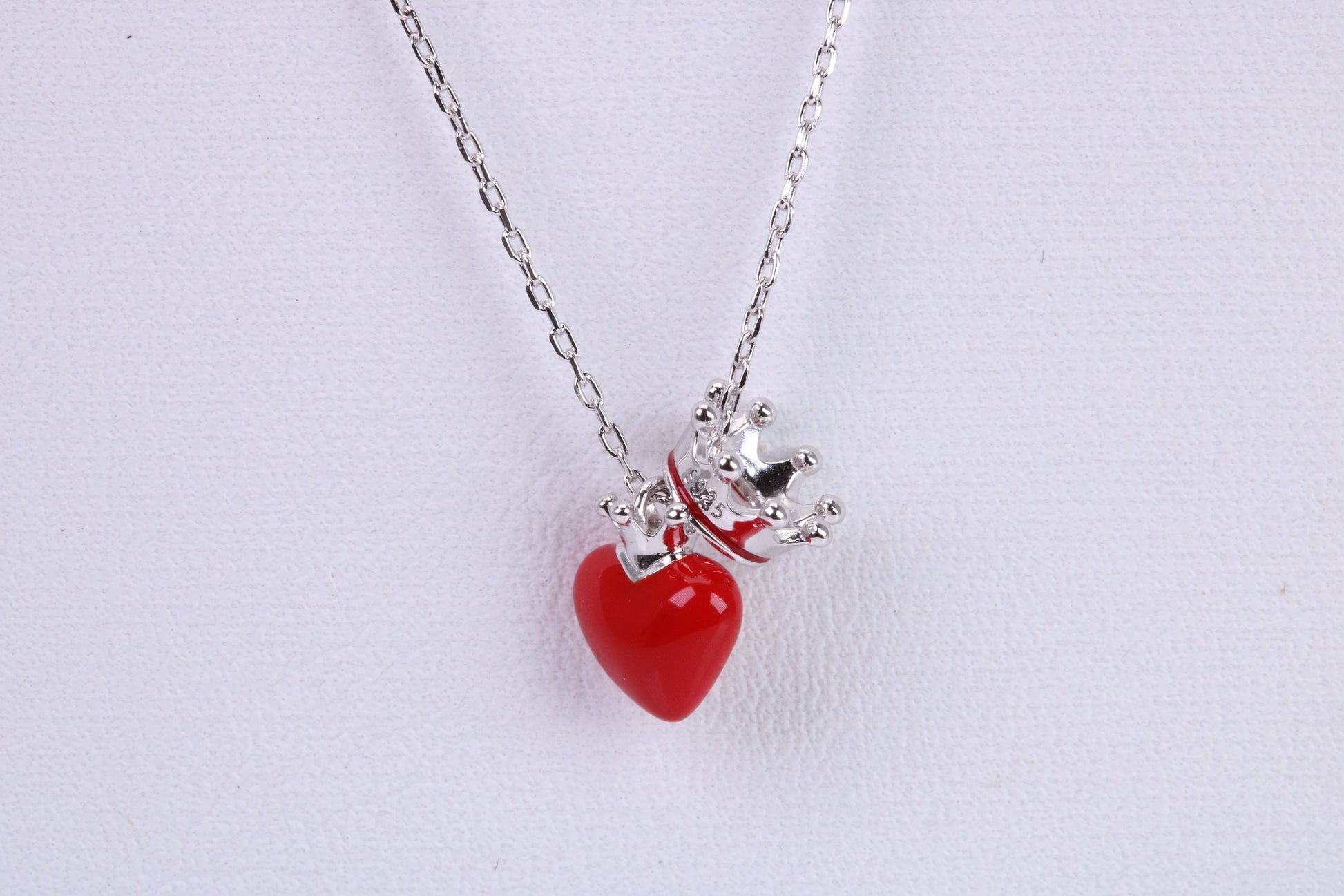 Love Heart with Crown Necklace, C Z set, Made From Solid Silver