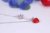 Love Heart with Crown Necklace, C Z set, Made From Solid Silver