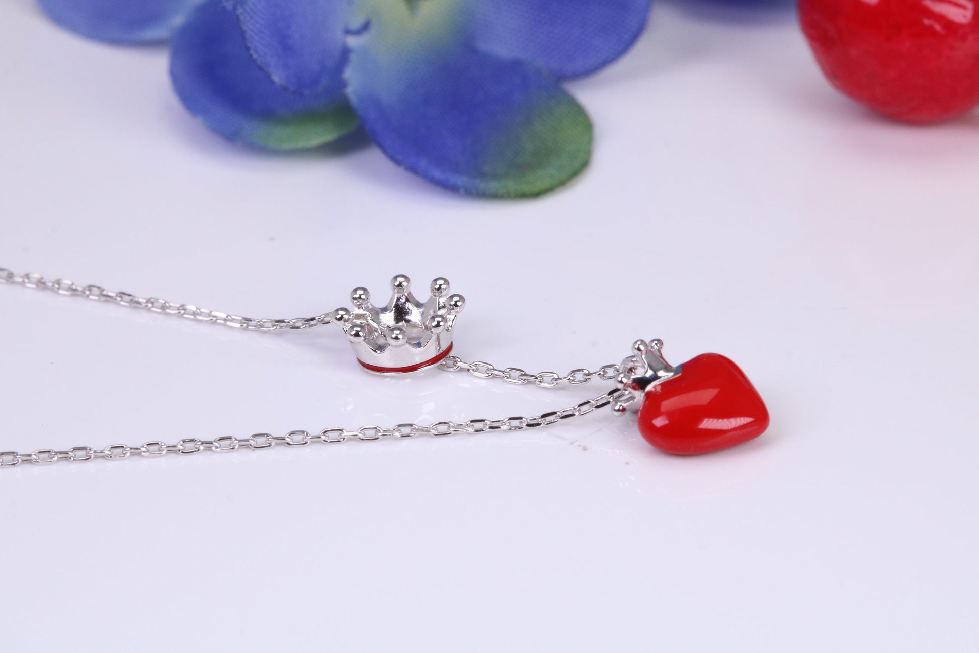 Love Heart with Crown Necklace, C Z set, Made From Solid Silver