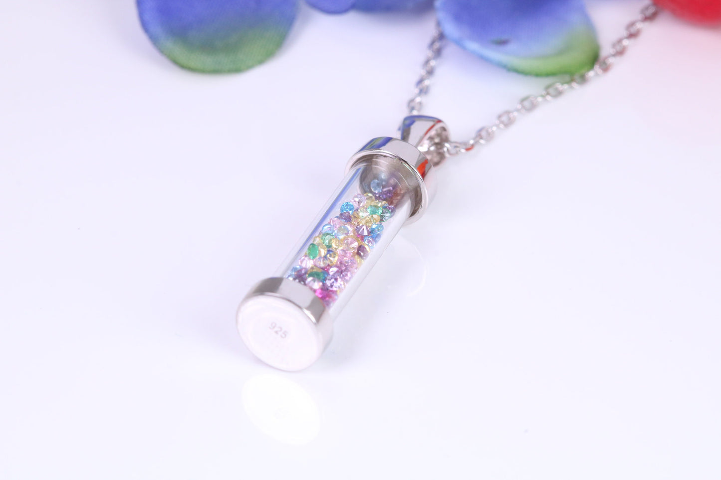 C Z set Capsule Necklace, C Z set, Made From Solid Silver, Length Adjustable Chain