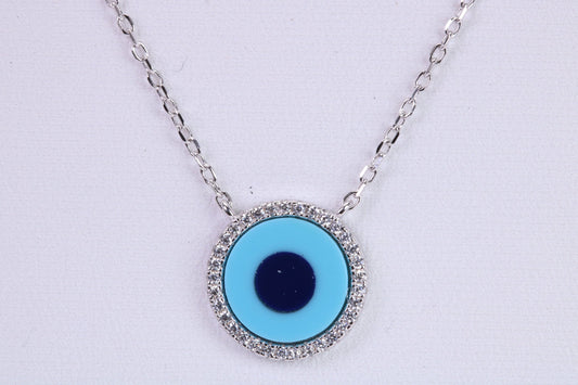 Evil Eye Protector Cubic Zirconia set Necklace, made from solid Sterling Silver