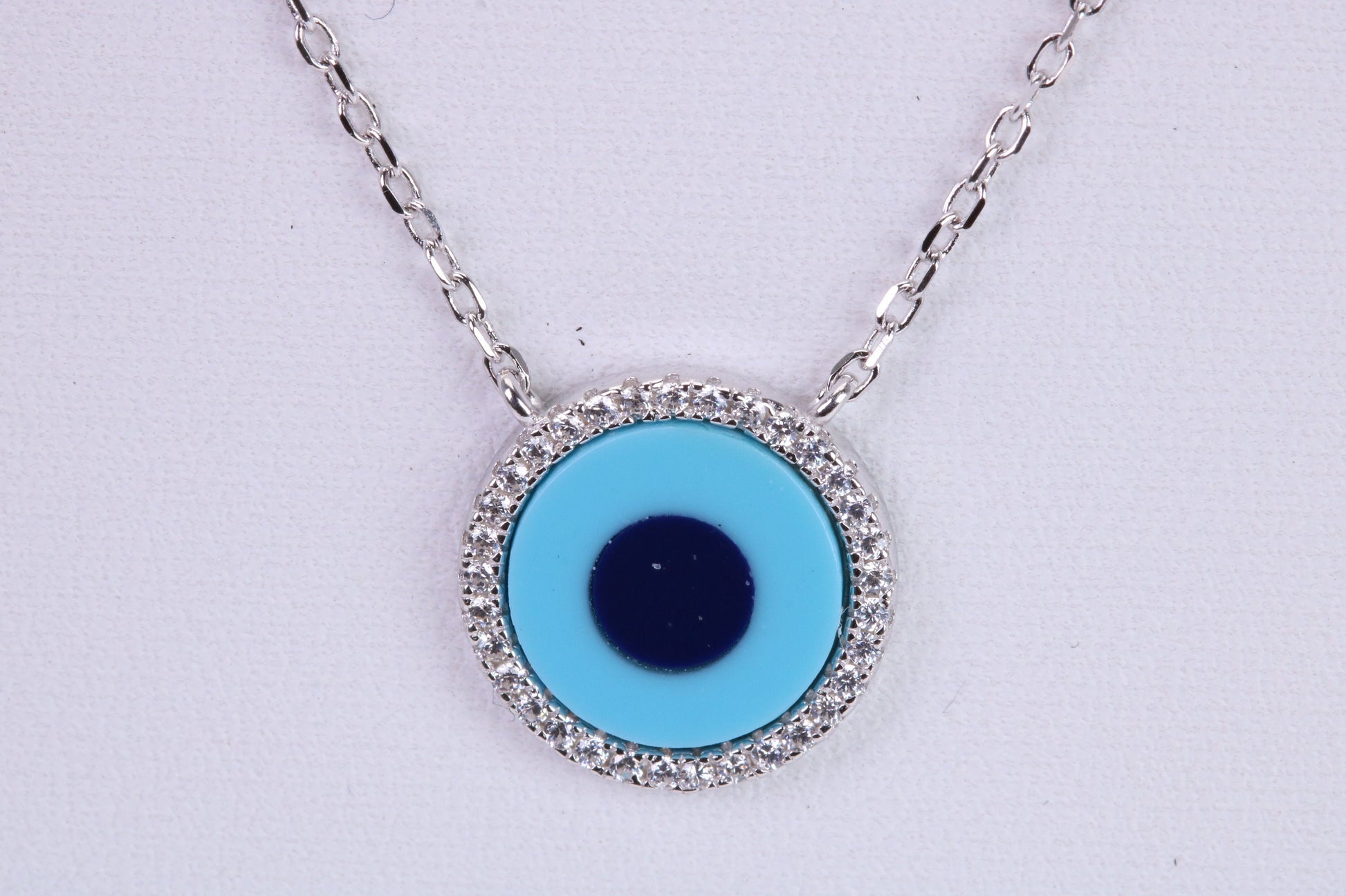 Evil Eye Protector Cubic Zirconia set Necklace, made from solid Sterling Silver