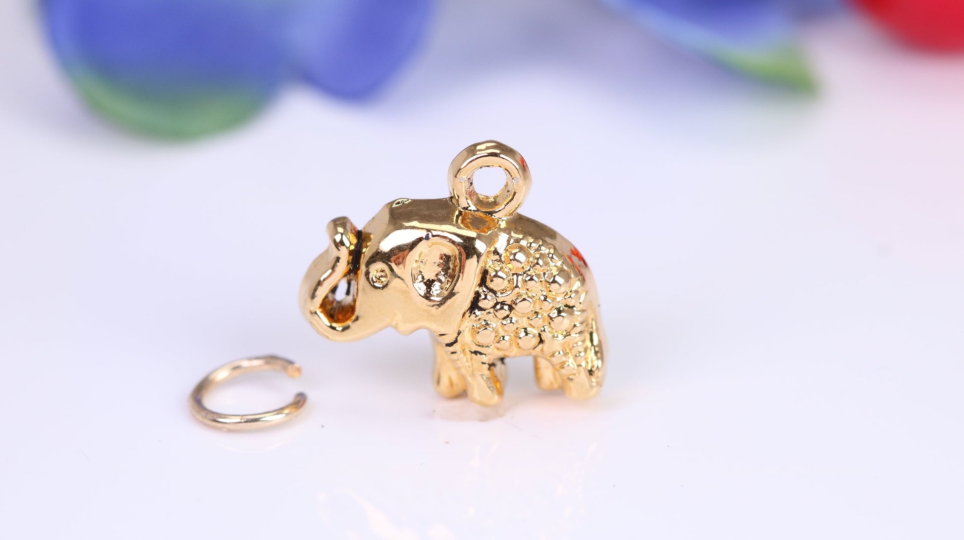 Indian Elephant Charm, Traditional Charm, Made from Solid Cast Yellow Gold, British Hallmarked