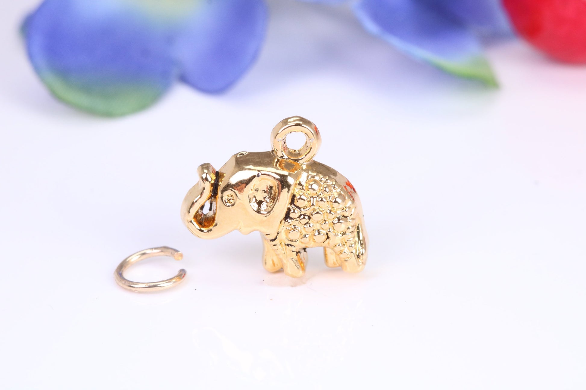 Indian Elephant Charm, Traditional Charm, Made from Solid Cast Yellow Gold, British Hallmarked