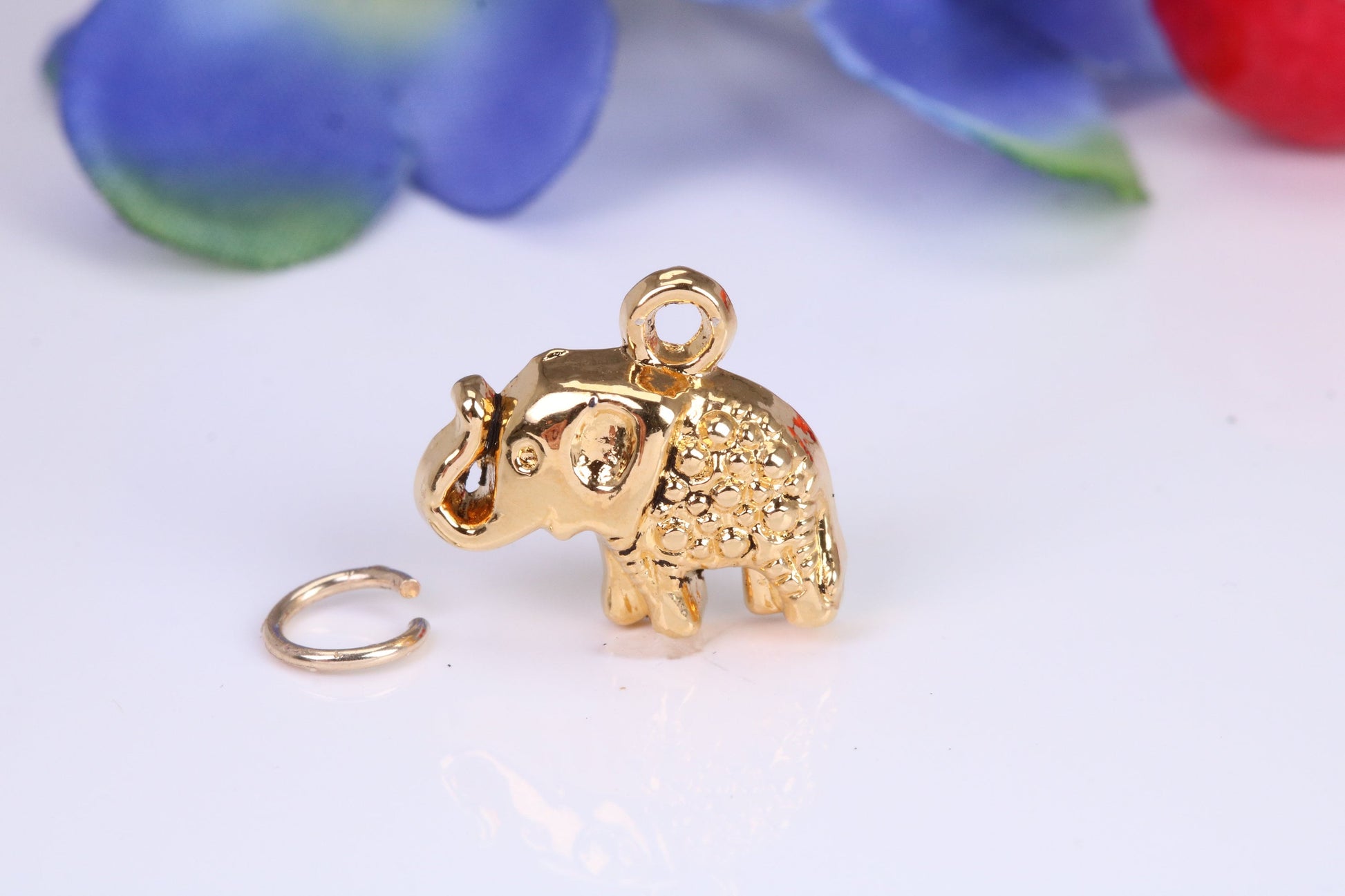 Indian Elephant Charm, Traditional Charm, Made from Solid Cast Yellow Gold, British Hallmarked