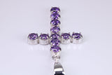 Amethyst C Z set 60 mm Long Cross, Made From Solid Cast Silver