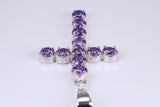 Amethyst C Z set 60 mm Long Cross, Made From Solid Cast Silver