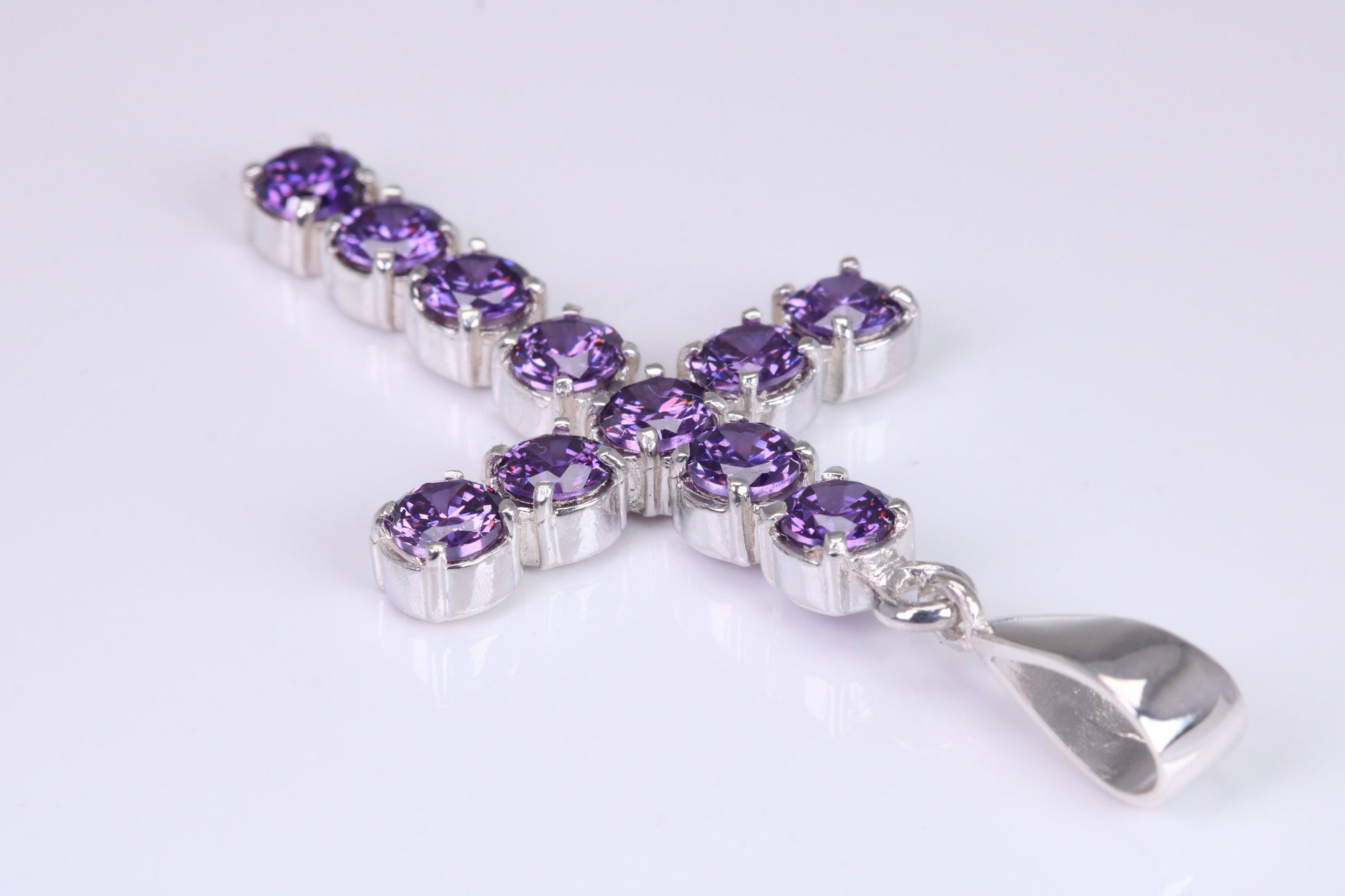 Amethyst C Z set 60 mm Long Cross, Made From Solid Cast Silver