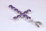 Amethyst C Z set 60 mm Long Cross, Made From Solid Cast Silver