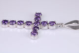 Amethyst C Z set 60 mm Long Cross, Made From Solid Cast Silver