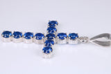 Blue Sapphire C Z set 60 mm Long Cross, Made From Solid Cast Silver