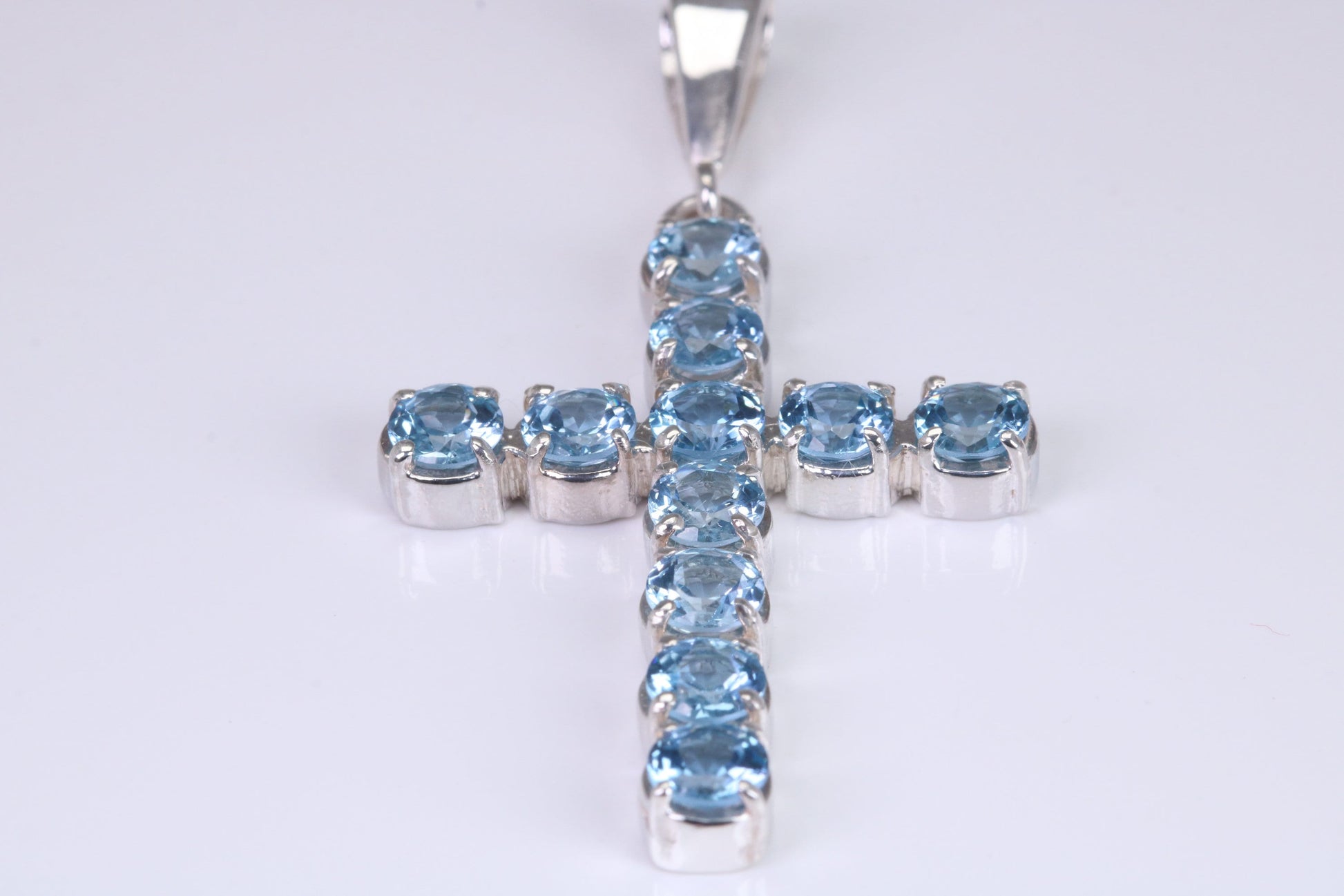 Blue Sapphire C Z set 60 mm Long Cross, Made From Solid Cast Silver