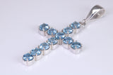 Blue Sapphire C Z set 60 mm Long Cross, Made From Solid Cast Silver