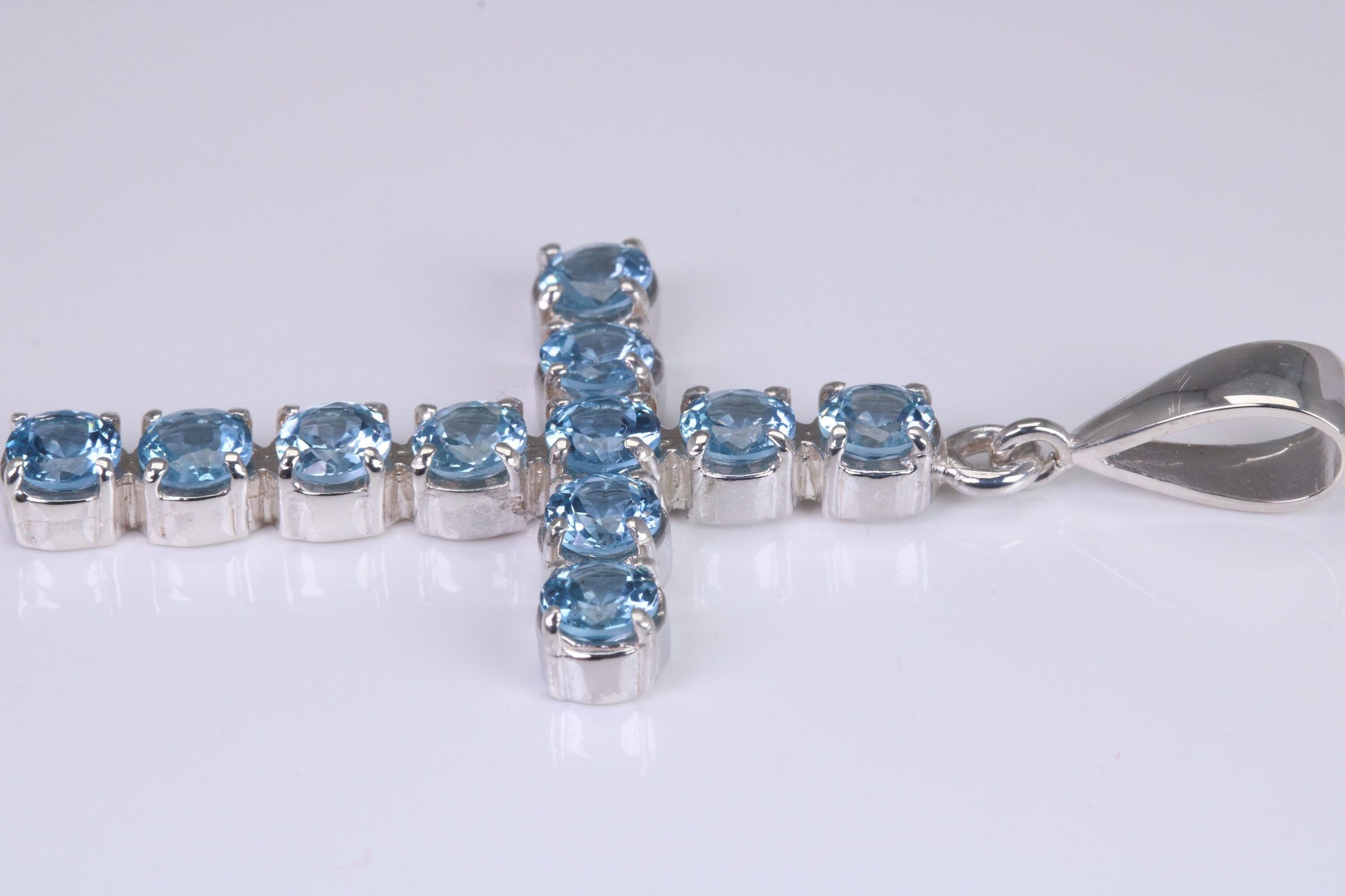 Blue Sapphire C Z set 60 mm Long Cross, Made From Solid Cast Silver