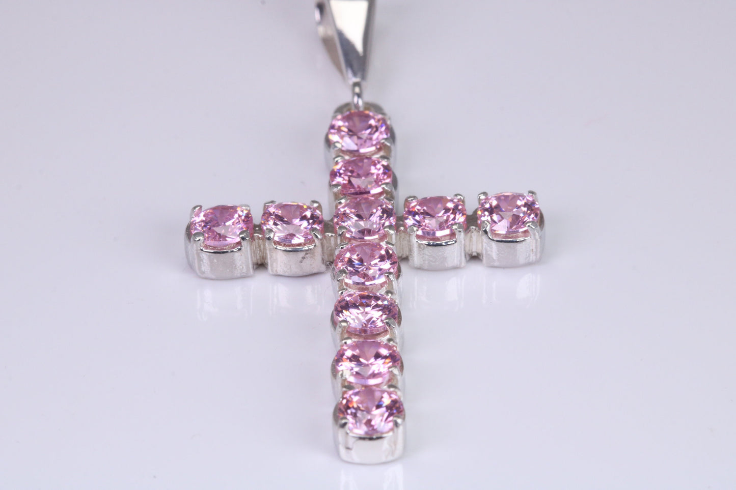 Pink Sapphire C Z set 60 mm Long Cross, Made From Solid Cast Silver