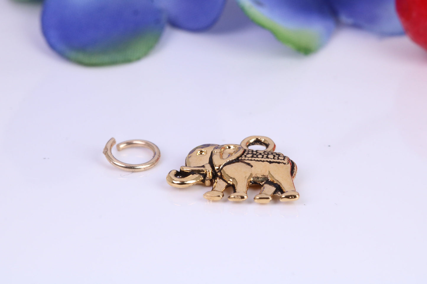 Indian Elephant Charm, Traditional Charm, Made from Solid Cast Yellow Gold, British Hallmarked