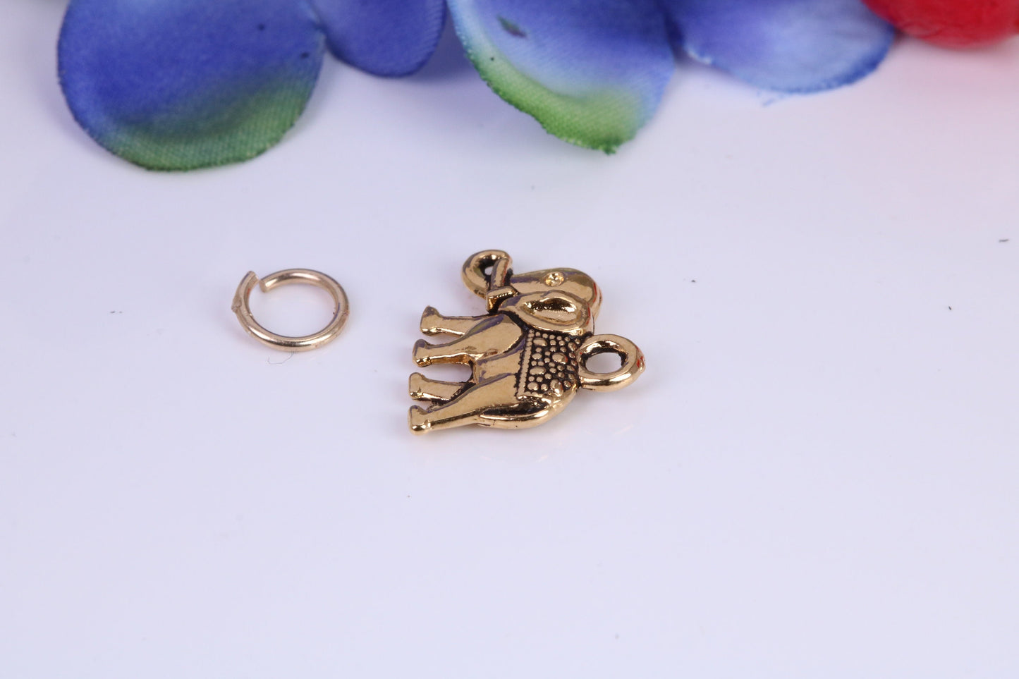 Indian Elephant Charm, Traditional Charm, Made from Solid Cast Yellow Gold, British Hallmarked